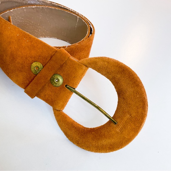 St. John Accessories - ST. JOHN Vintage Beauty! Belt - Leather Caramel Suede With Gold buttons